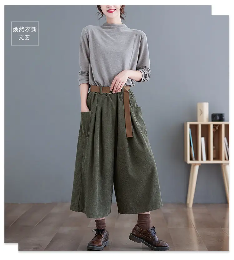 2025 Corduroy Culottes Women Loose Slimming Wide Leg Pants — feature 1