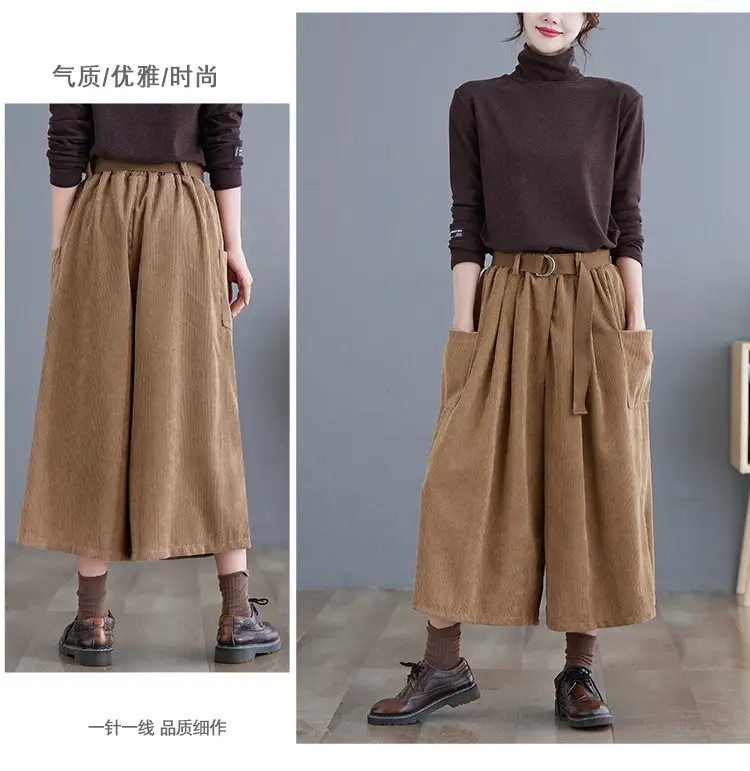 2025 Corduroy Culottes Women Loose Slimming Wide Leg Pants — feature 19