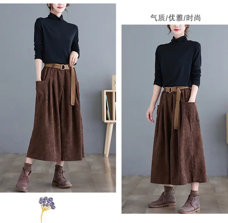 2025 Corduroy Culottes Women Loose Slimming Wide Leg Pants — feature 21