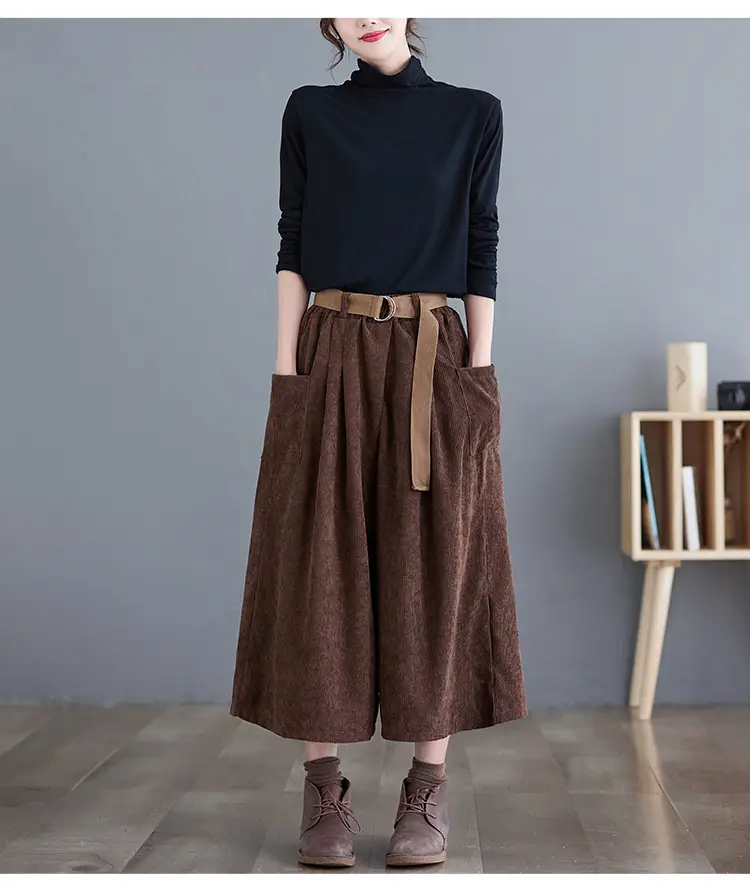 2025 Corduroy Culottes Women Loose Slimming Wide Leg Pants — feature 24