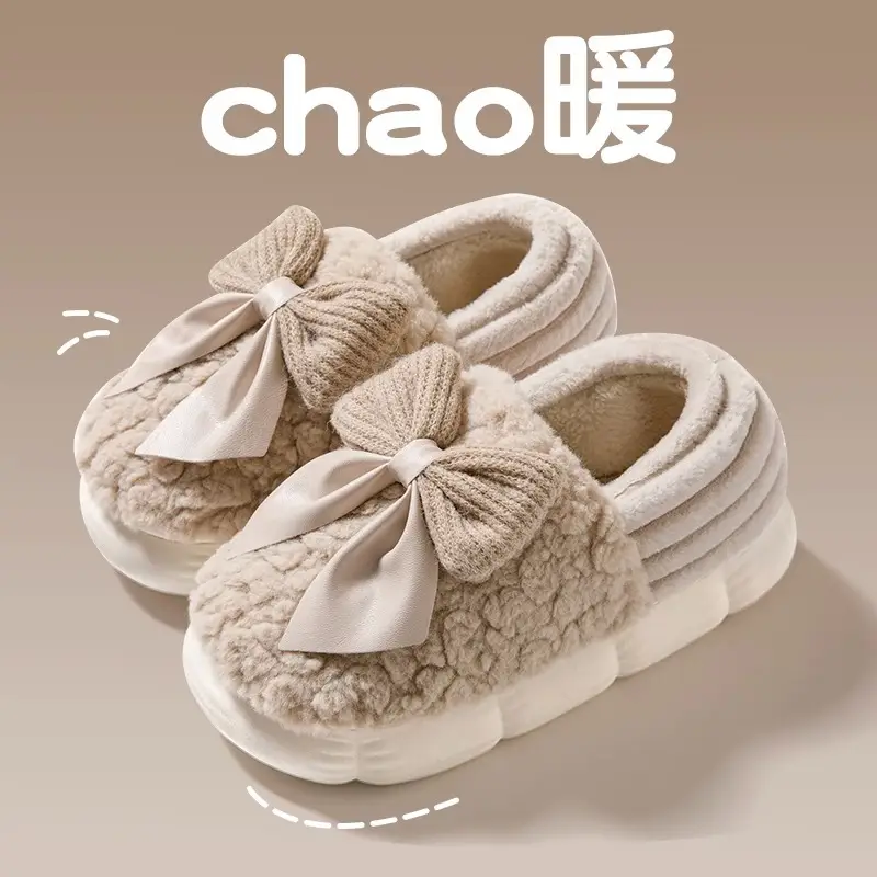 Women's 2026 Winter New Indoor Home Warm Plush Cotton Slippers with Heel Cover for Postpartum Women