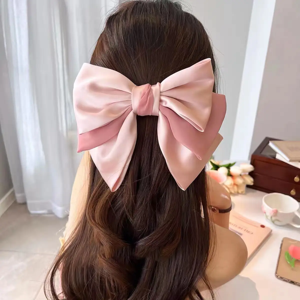 Pink Satin Bow Hair Clip for Girls - Image 5