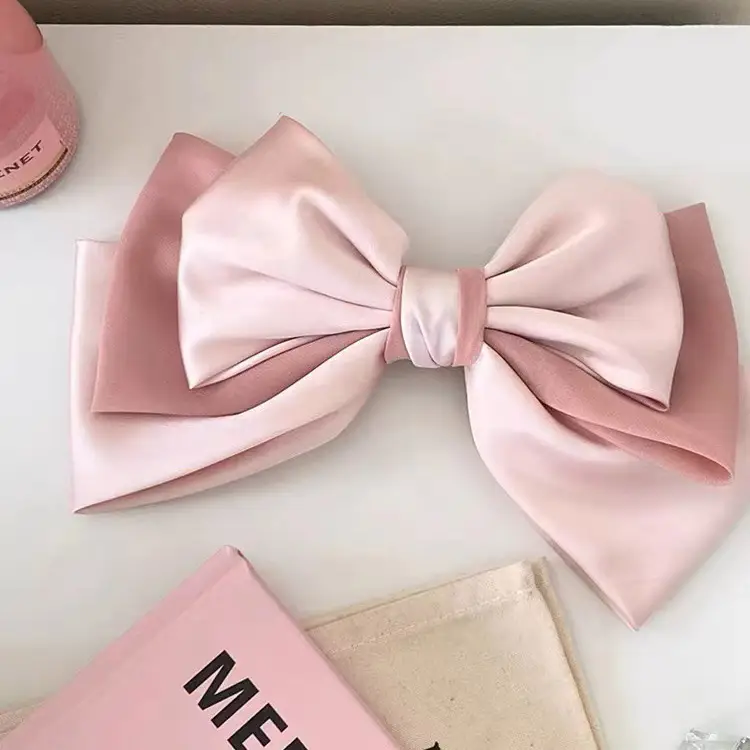 Pink Satin Bow Hair Clip for Girls - Image 3