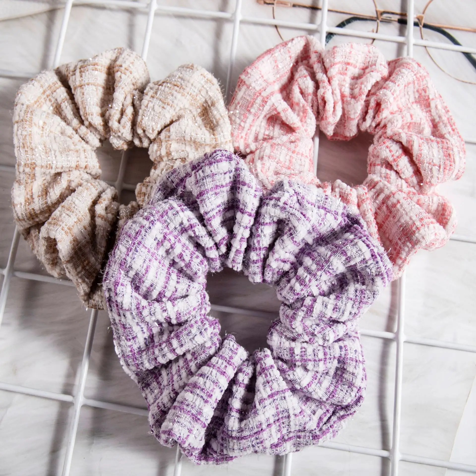 Purple Plaid Braided Hair Ring for Women