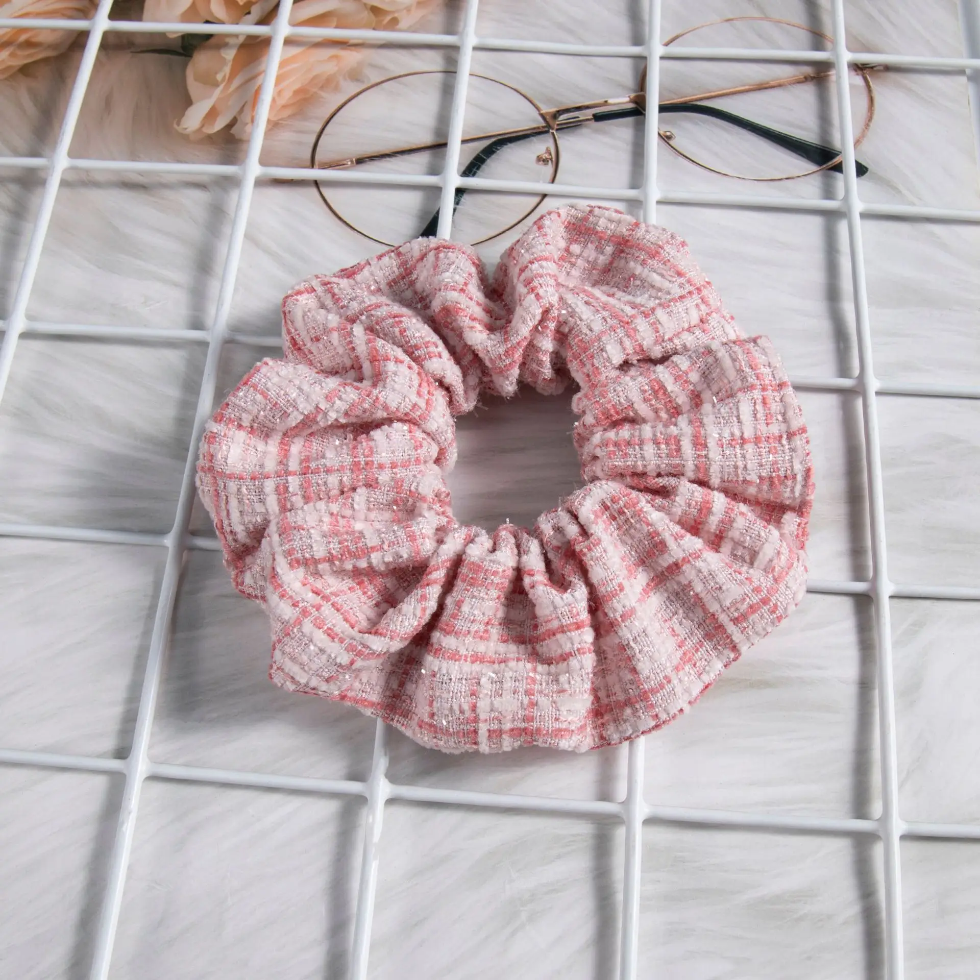 Purple Plaid Braided Hair Ring for Women