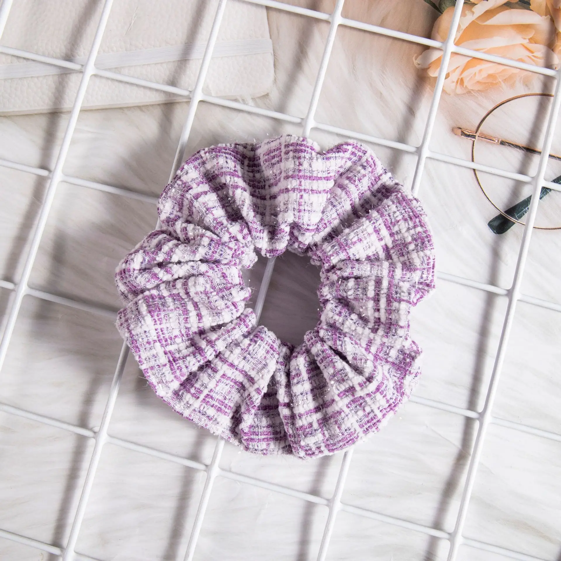 Purple Plaid Braided Hair Ring for Women