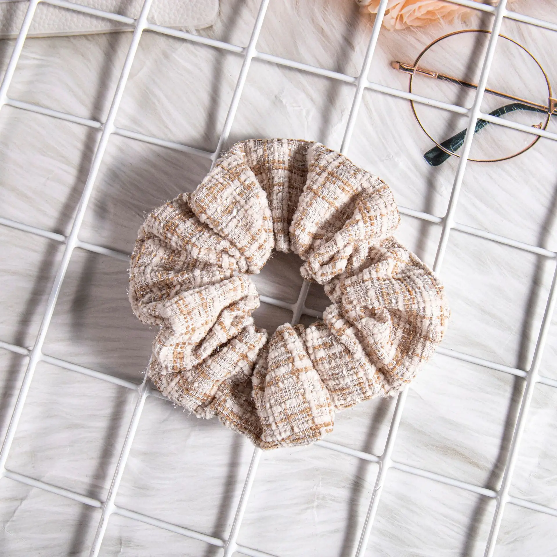 Purple Plaid Braided Hair Ring for Women