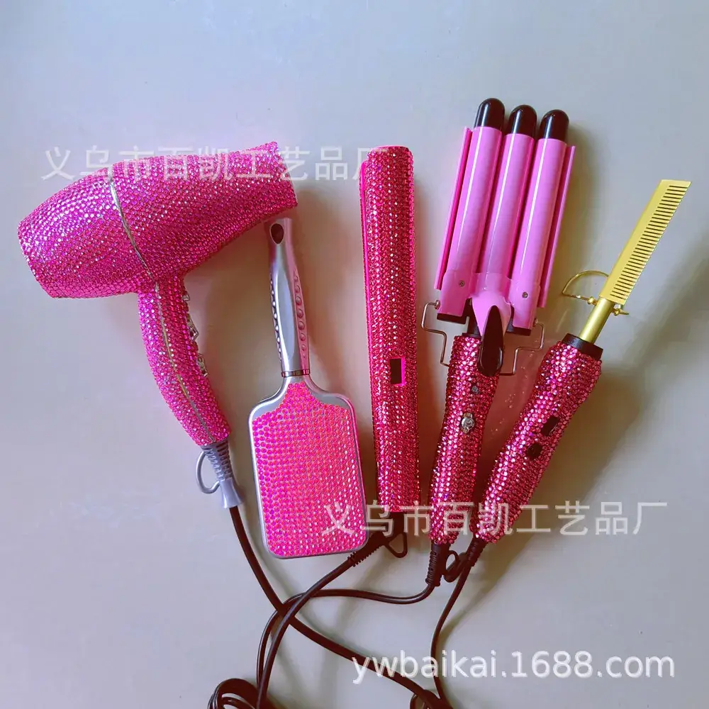Diamond Embedded Hair Dryer Combs for Straightening & Curling