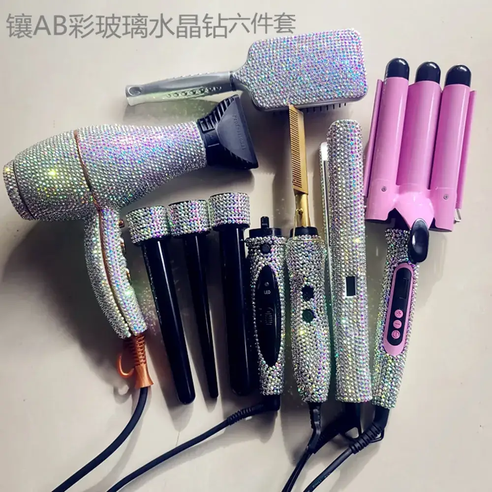 Diamond Embedded Hair Dryer Combs for Straightening & Curling