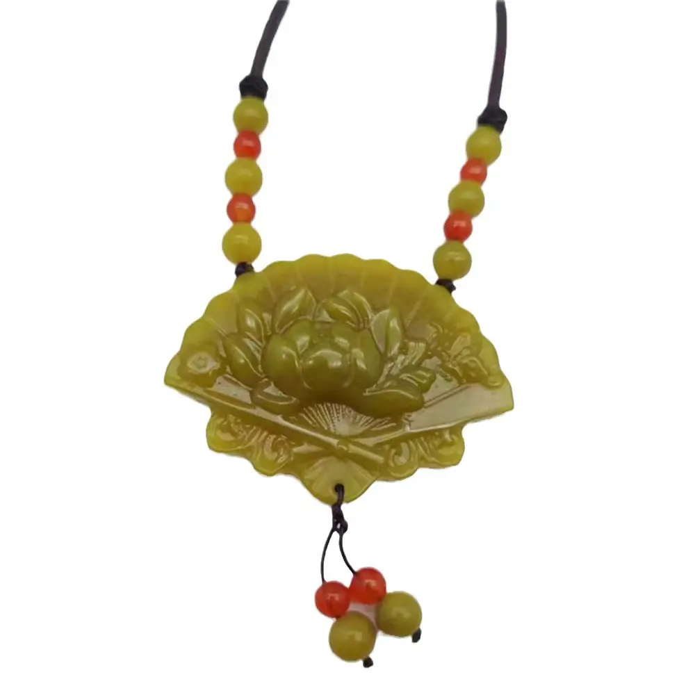 Xiuyu Jade Peony Flower Pendant with Red Beads - Image 7