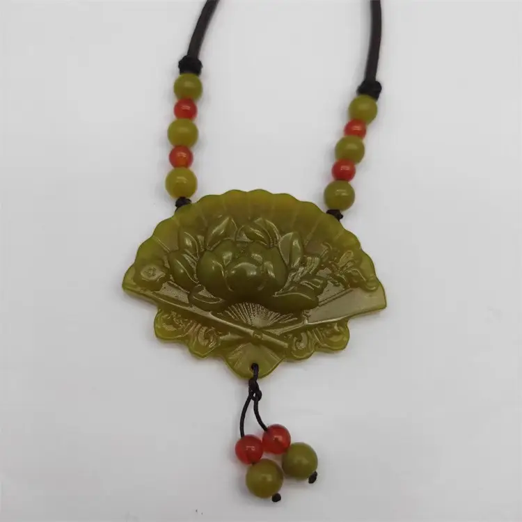 Xiuyu Jade Peony Flower Pendant with Red Beads — feature 6