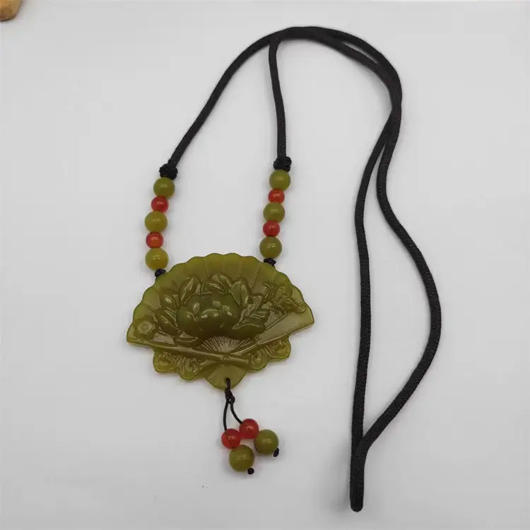 Xiuyu Jade Peony Flower Pendant with Red Beads — feature 7