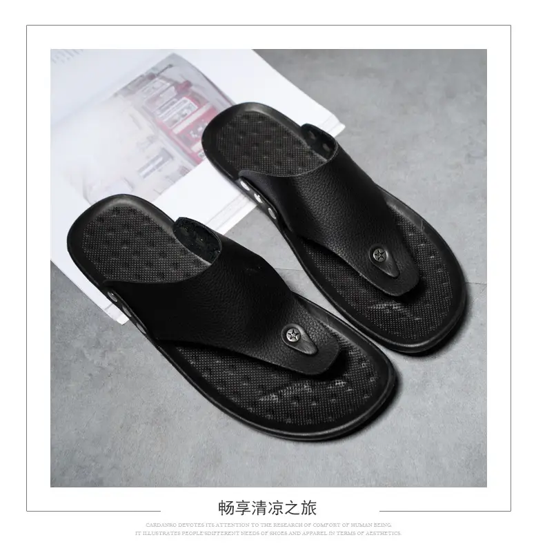 Men's Brown Leather Flip Flops Casual Sandals — feature 10