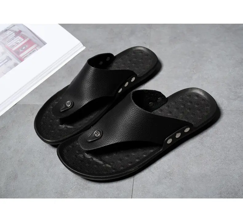 Men's Brown Leather Flip Flops Casual Sandals — feature 12