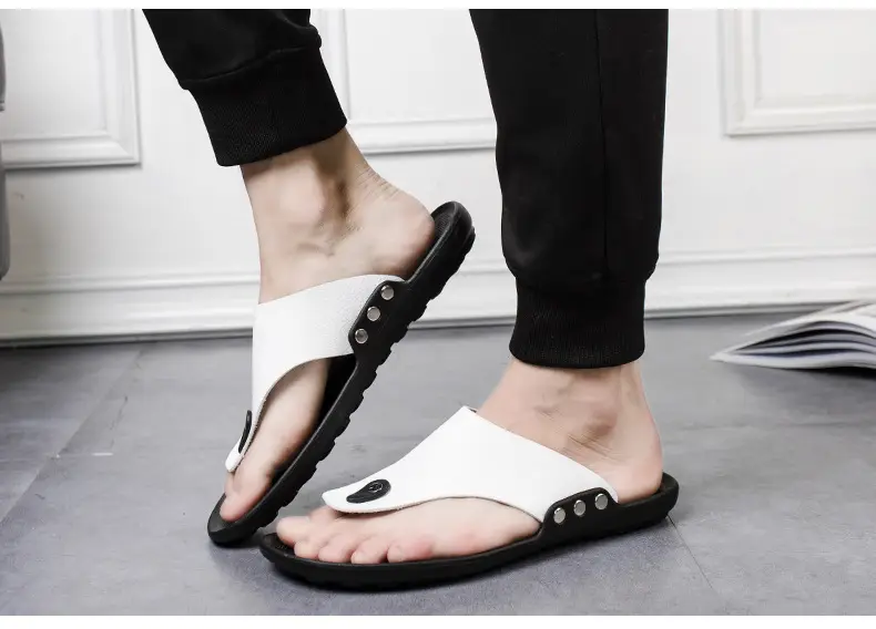 Men's Brown Leather Flip Flops Casual Sandals — feature 31