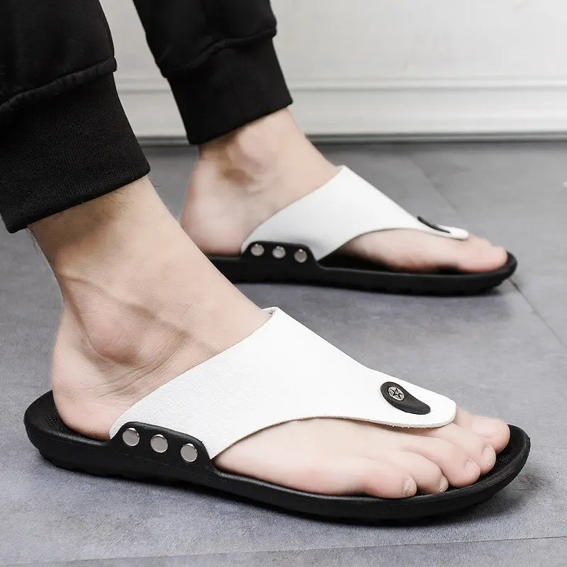 Men's Brown Leather Flip Flops Casual Sandals