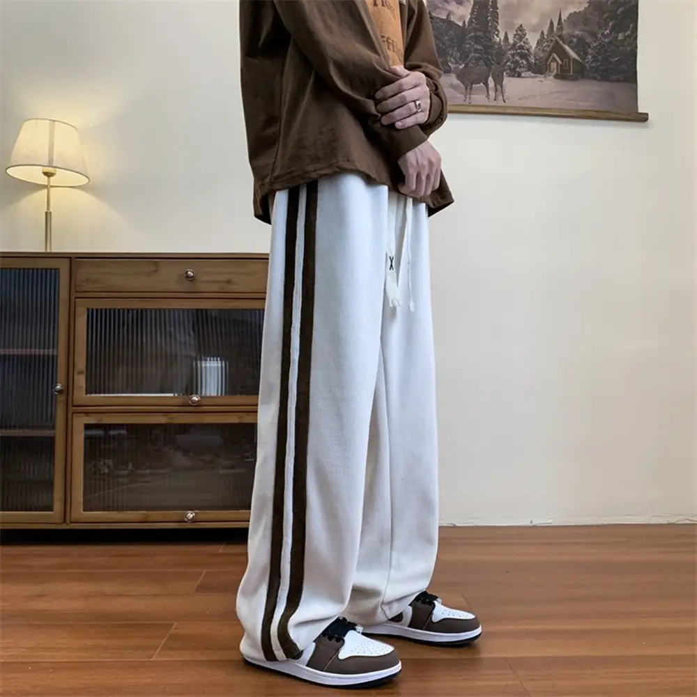 Men's Corduroy Striped Casual Pants Brown White
