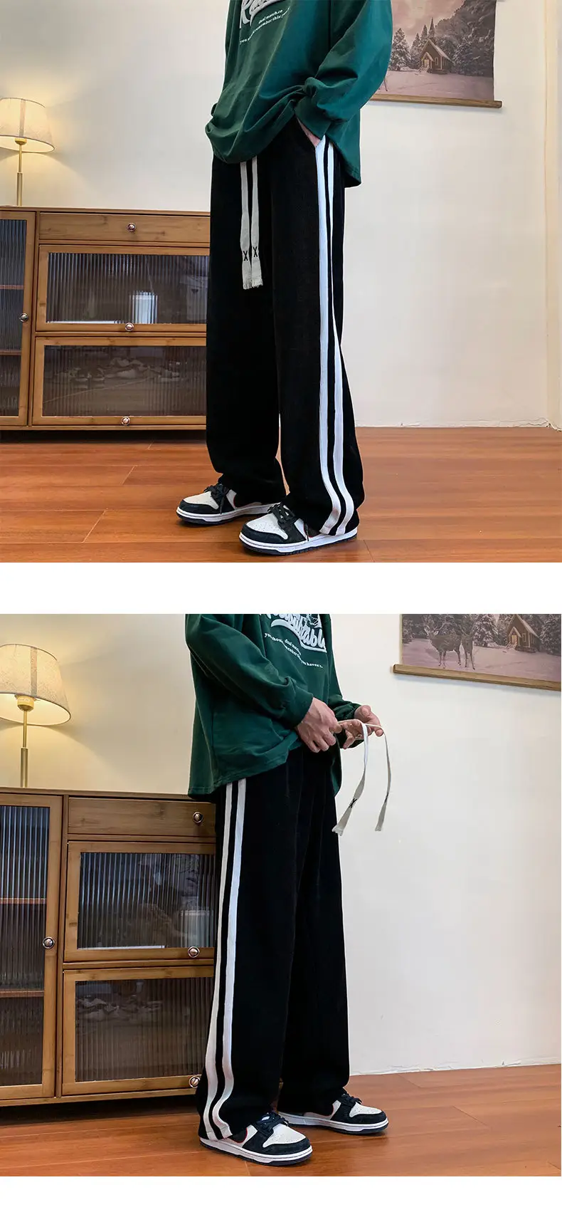Men's Corduroy Striped Casual Pants Brown White — feature 10