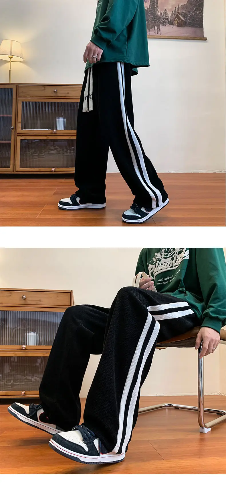 Men's Corduroy Striped Casual Pants Brown White — feature 11
