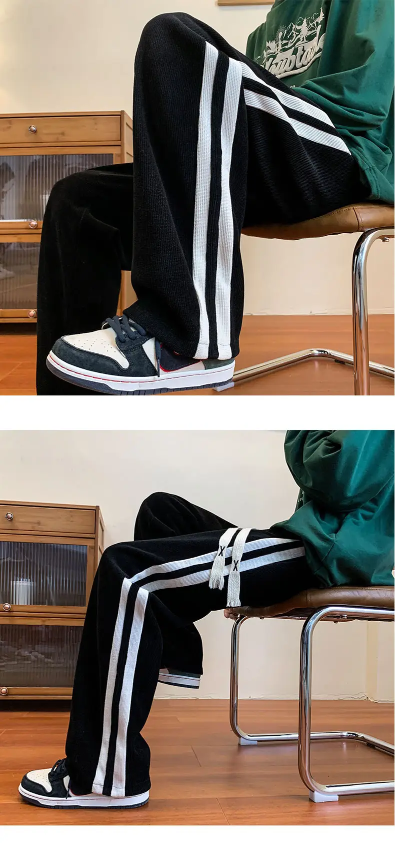 Men's Corduroy Striped Casual Pants Brown White — feature 12
