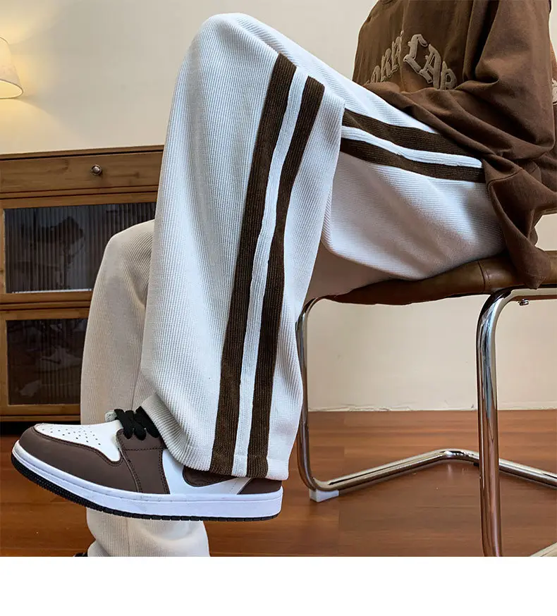 Men's Corduroy Striped Casual Pants Brown White — feature 17