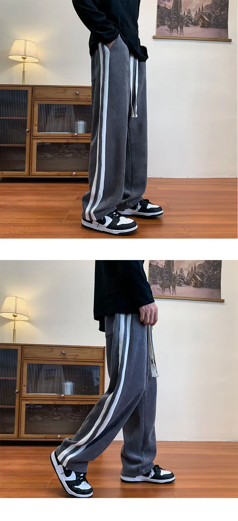 Men's Corduroy Striped Casual Pants Brown White — feature 7