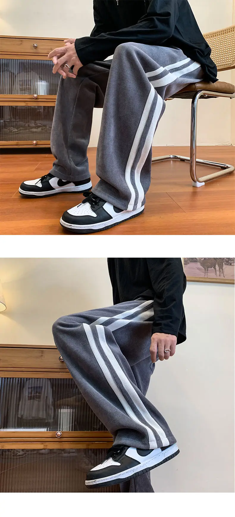Men's Corduroy Striped Casual Pants Brown White — feature 8