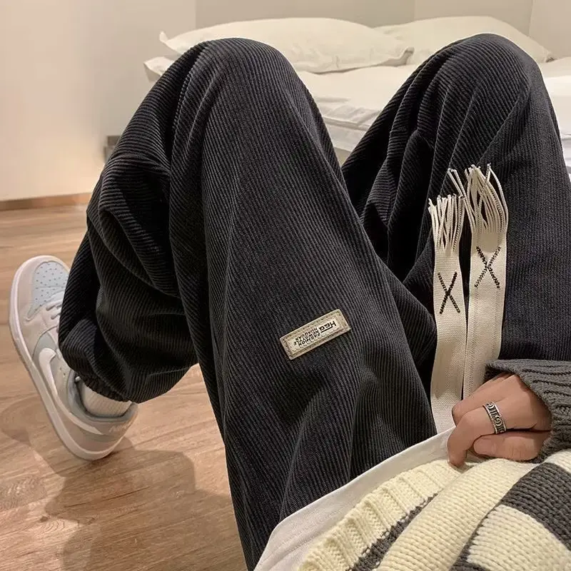 Men's Corduroy Striped Casual Pants Brown White