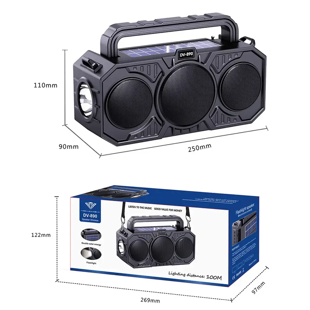 Solar Powered Wireless Bluetooth Speaker with Flashlight & Card Player