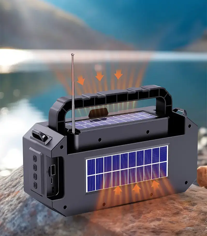 Solar Powered Wireless Bluetooth Speaker with Flashlight & Card Player — feature 3