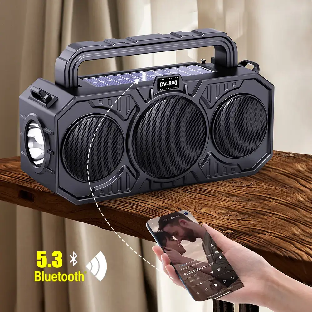 Solar Powered Wireless Bluetooth Speaker with Flashlight & Card Player — feature 4