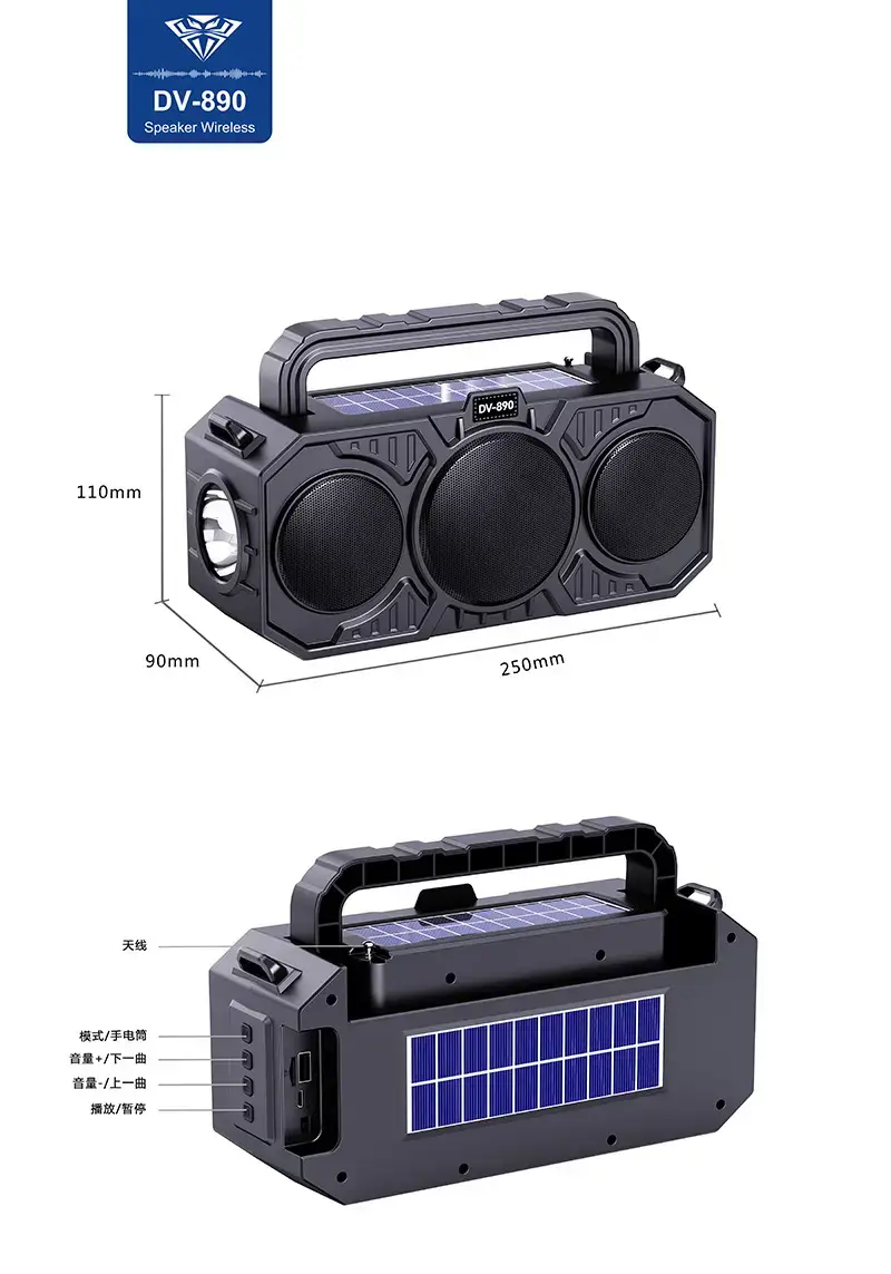 Solar Powered Wireless Bluetooth Speaker with Flashlight & Card Player — feature 7