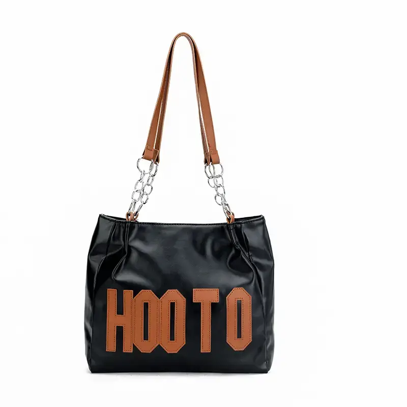 Women's Black Hooto Letter Tote Bag Shoulder Bag - Image 8
