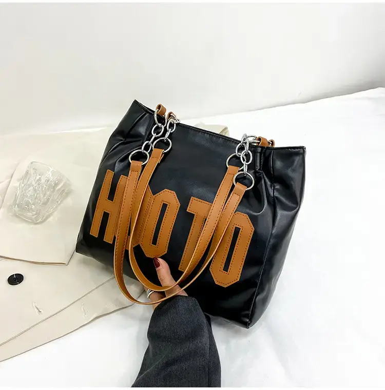 Women's Black Hooto Letter Tote Bag Shoulder Bag — feature 18