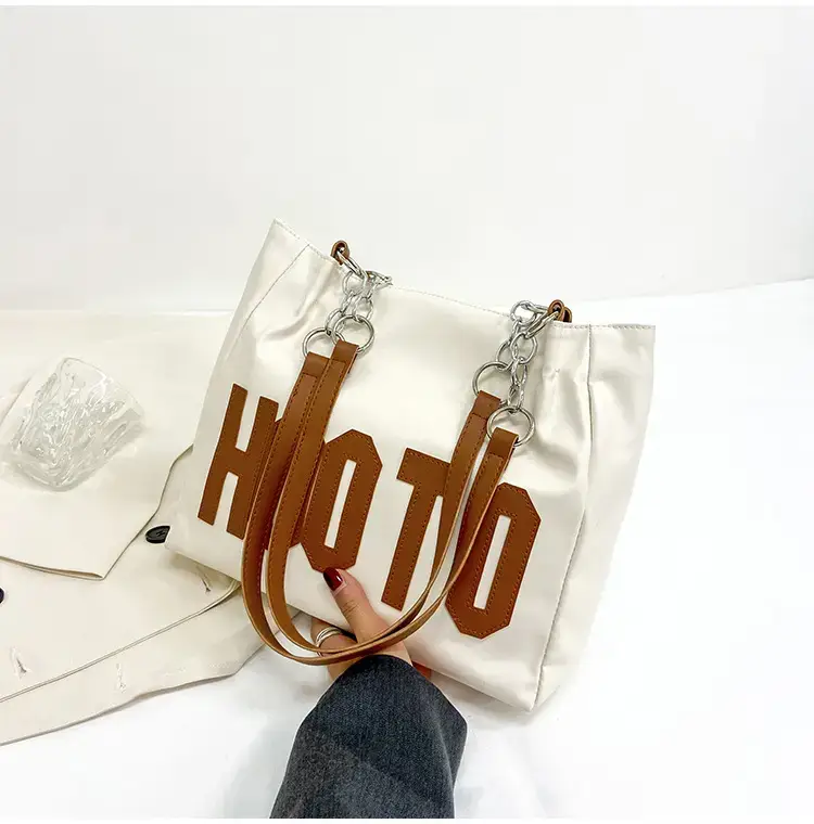 Women's Black Hooto Letter Tote Bag Shoulder Bag — feature 20