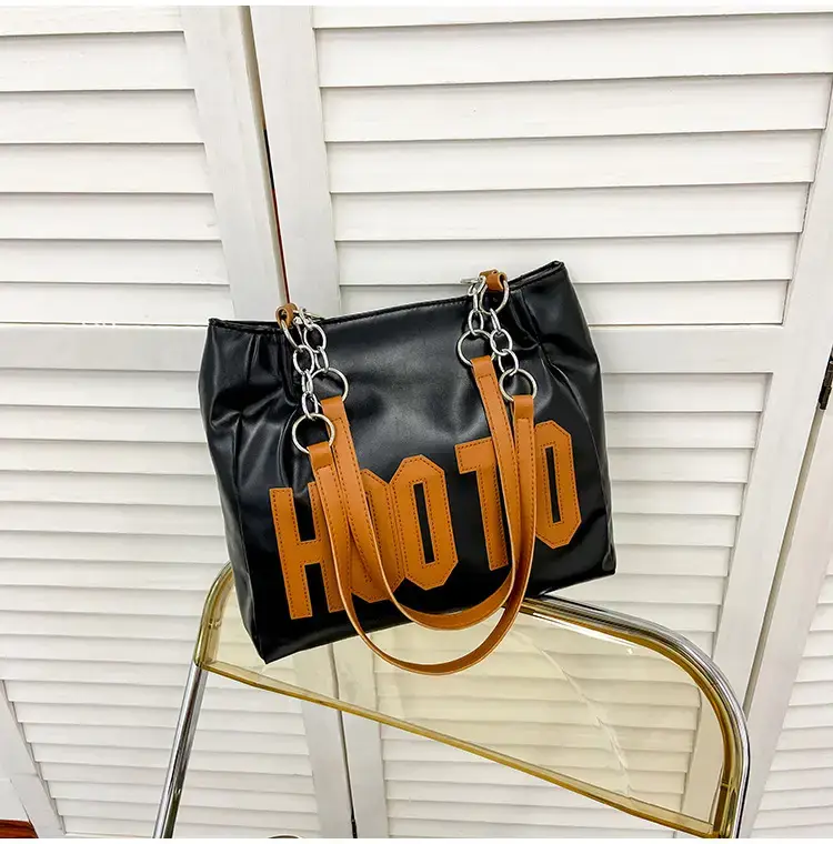 Women's Black Hooto Letter Tote Bag Shoulder Bag — feature 24