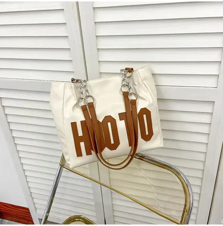 Women's Black Hooto Letter Tote Bag Shoulder Bag — feature 26
