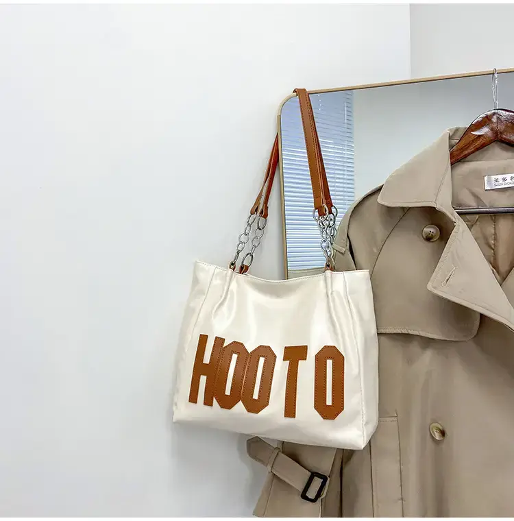 Women's Black Hooto Letter Tote Bag Shoulder Bag — feature 29