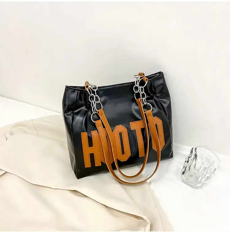 Women's Black Hooto Letter Tote Bag Shoulder Bag — feature 32