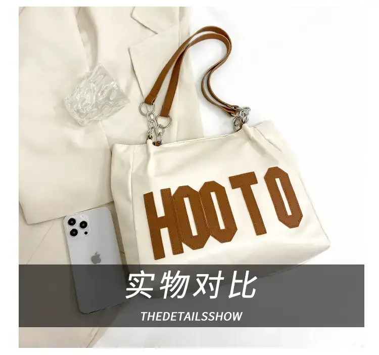 Women's Black Hooto Letter Tote Bag Shoulder Bag — feature 5