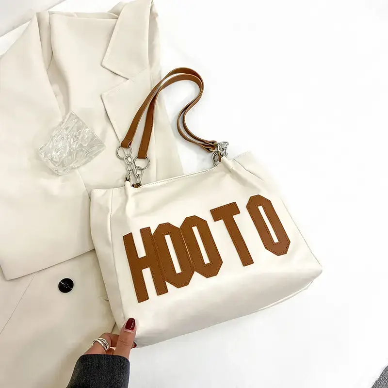 Women's Black Hooto Letter Tote Bag Shoulder Bag - Image 2