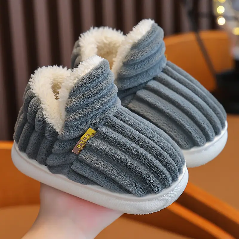 Children's Cotton Slippers for Boys and Girls, Cartoon Design, Closed Heel, Non-Slip, Indoor Home Slippers, Thickened and Warm, Children's Style
