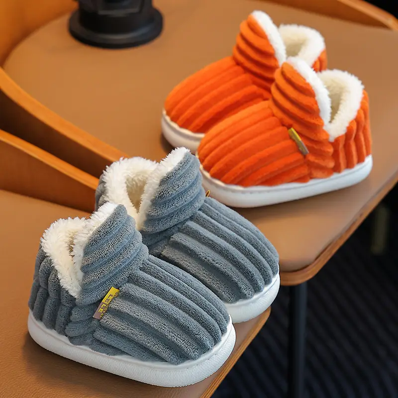 Children's Cotton Slippers for Boys and Girls, Cartoon Design, Closed Heel, Non-Slip, Indoor Home Slippers, Thickened and Warm, Children's Style
