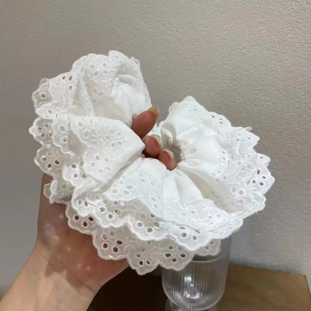White Lace Hair Ring Double Layer French Sweet - Image 9