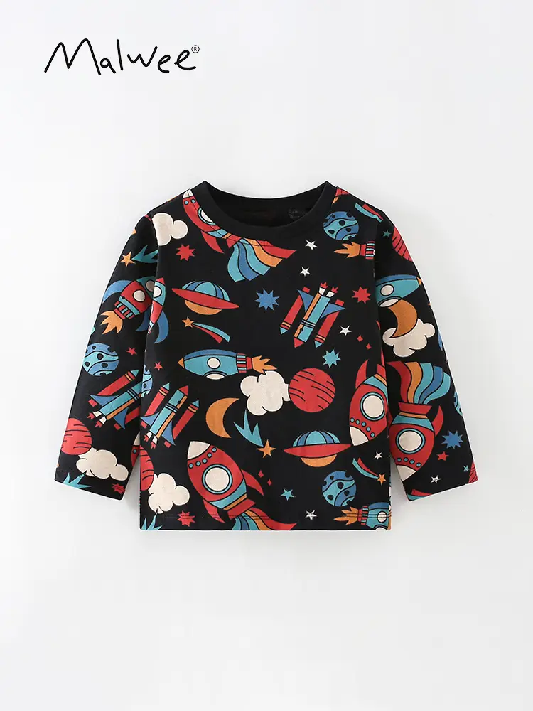 Malwee Boys T-Shirt Cartoon Rocket Print Black - Image 4