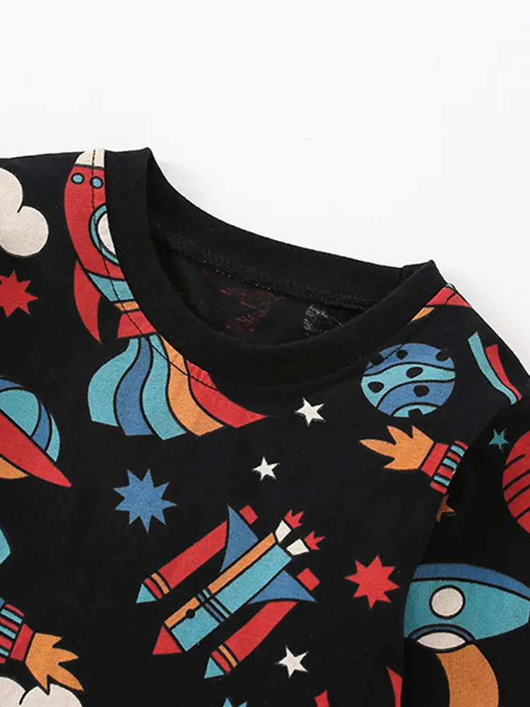 Malwee Boys T-Shirt Cartoon Rocket Print Black - Image 5