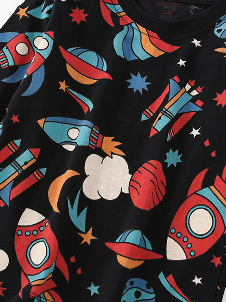 Malwee Boys T-Shirt Cartoon Rocket Print Black - Image 6