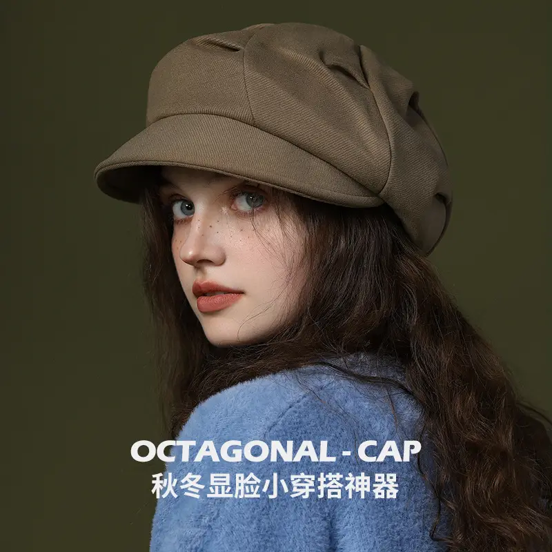 Women's White Knitted Octagonal Beret Cap Winter Ear Protection - Image 16