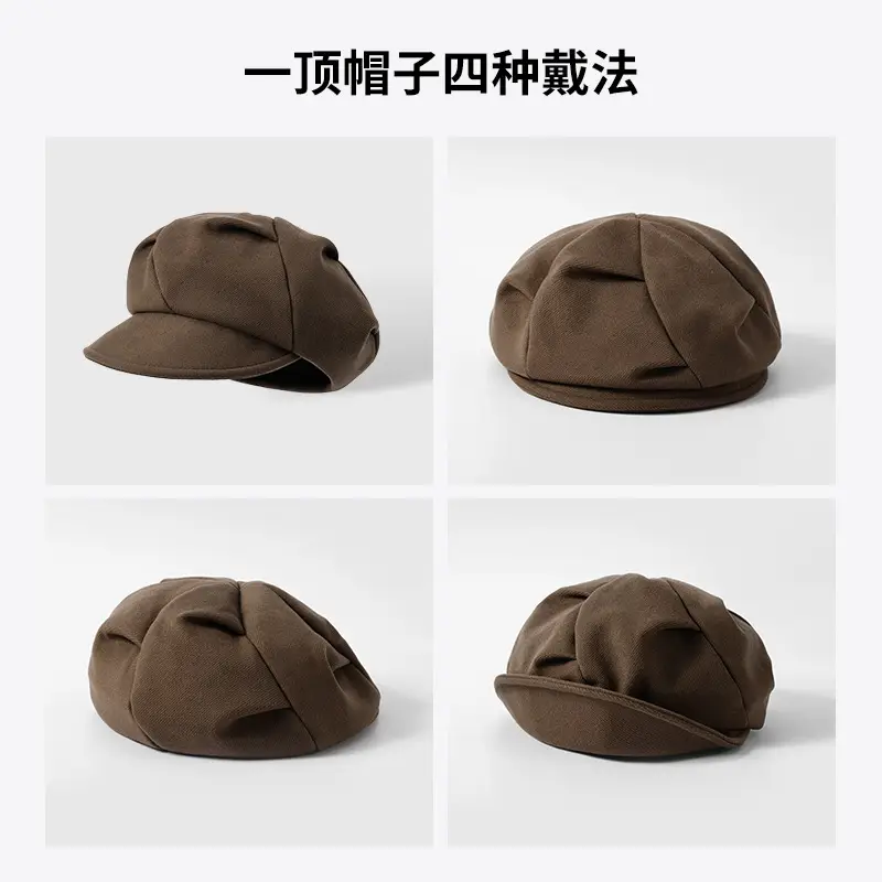 Women's White Knitted Octagonal Beret Cap Winter Ear Protection - Image 17
