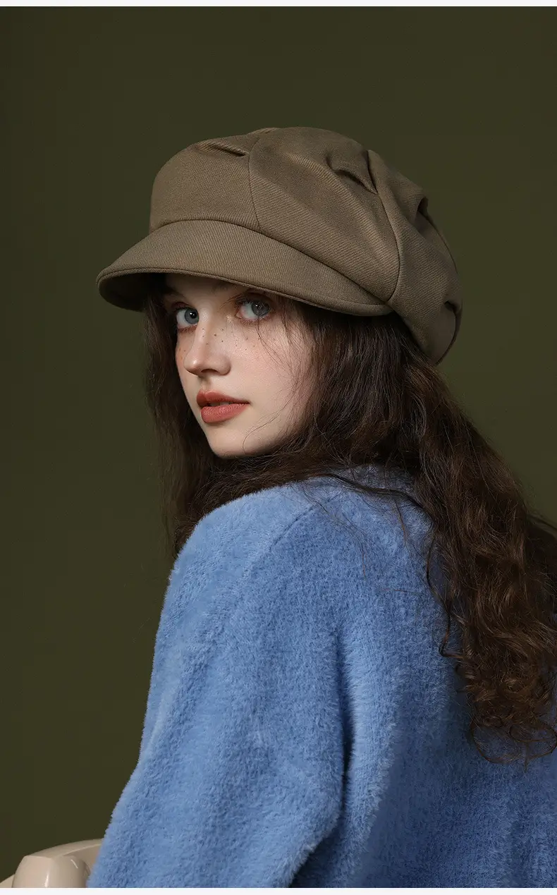 Women's White Knitted Octagonal Beret Cap Winter Ear Protection — feature 10